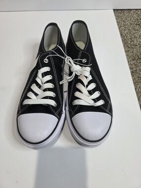 Revolution Black Canvas Low-Top Slip-On Sneakers with White Accents